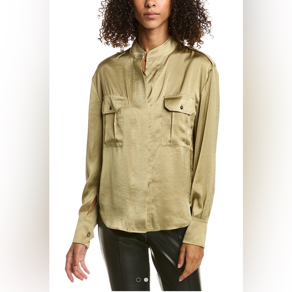 A.L.C. Oakley Olive Green Satin Utility Blouse